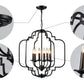 Saint Mossi Black Farmhouse Chandelier with 6 Lights,Lantern Metal Pendant Lighting for Dining Room,Living Room,Kitchen,Foyer,W23"x H26" with Adjustable Chain