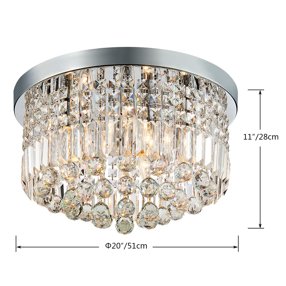 SM Saint Mossi Modern K9 Crystal Chandelier Light Flush Mount Ceiling Light Fixture for Dining Room Bathroom Bedroom Livingroom 9 E12 LED Bulbs Required Height 11 x Width 20