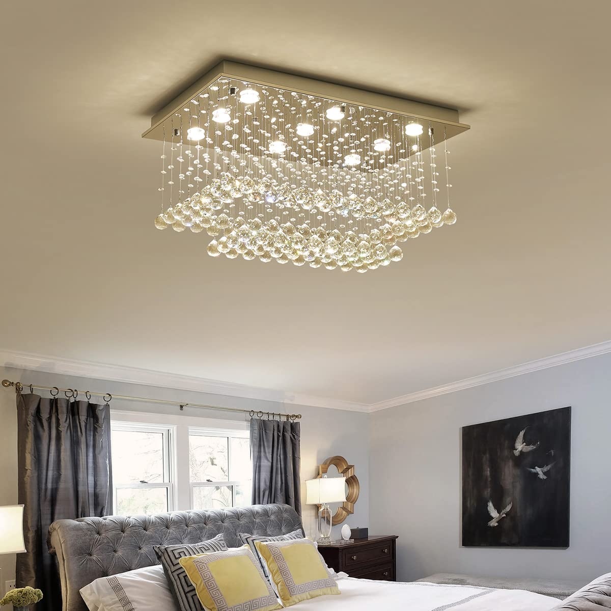 Saint Mossi K9 Crystal Chandelier Light Fixture with 9 Lights and 2-Tier,Modern Flush Mount Ceiling Light Fixtures Modern Chandelier for Bedroom,Dining Room,Livingroom,L32" x W20" x H16"