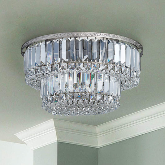 Saint Mossi K9 Crystal Chandelier with 5 Lights and 2-Tier,Modern Flush Mount Ceiling Light Fixtures Modern Chandelier for Bedroom,Dining Room,Livingroom,H9" x D16"