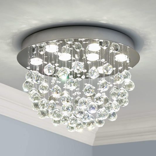 Saint Mossi 9-Lights Modern Chandelier K9 Crystal Chandelier Light Fixture,Modern Flush Mount Ceiling Light Fixtures Raindrop Chandelier for Bedroom,Dining Room,Living Room,H13" x D20"