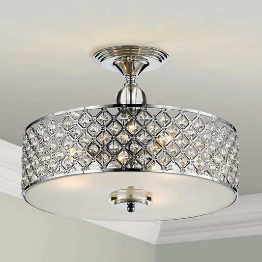 Saint Mossi 3-Lights Modern Flush Mount Ceiling Light Fixture Crystal Ceiling Light,K9 Crystal Flush Mount Close To Ceiling Light Fixture for Dining Room,Livingroom,Bedroom,H11" x D15.4"