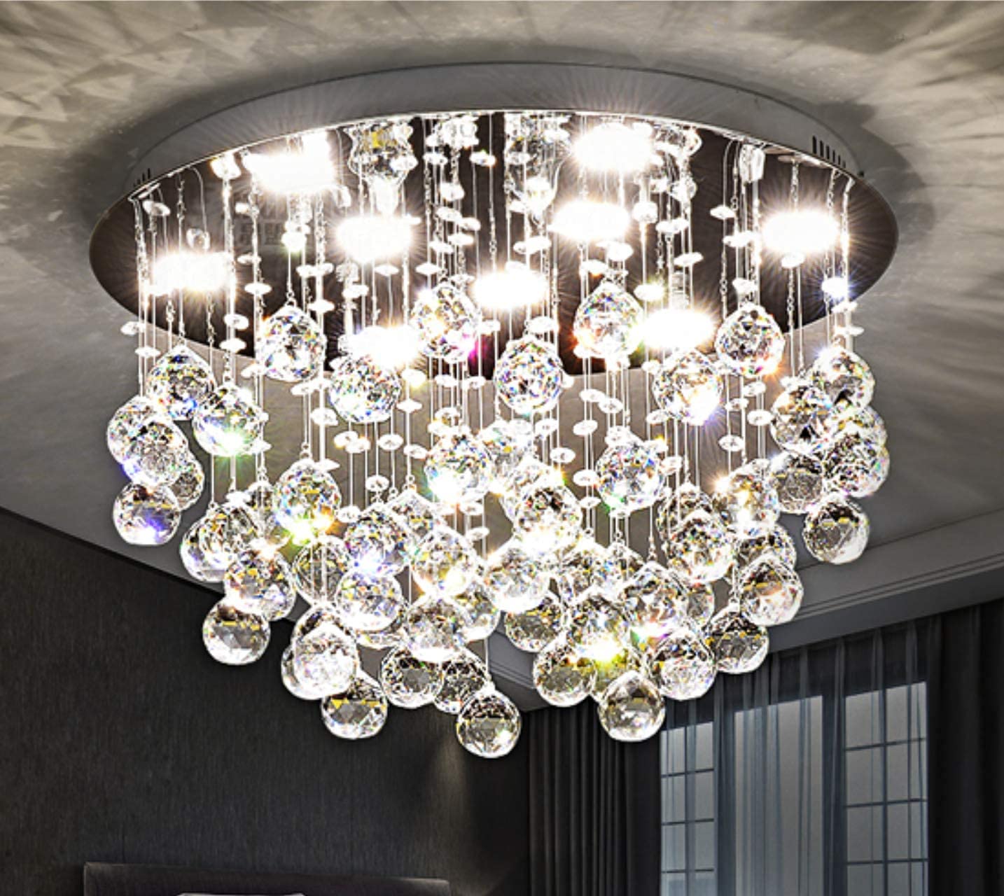 Saint Mossi 9-Lights Modern Chandelier K9 Crystal Chandelier Light Fixture,Modern Flush Mount Ceiling Light Fixtures Raindrop Chandelier for Bedroom,Dining Room,Living Room,H13" x D20"