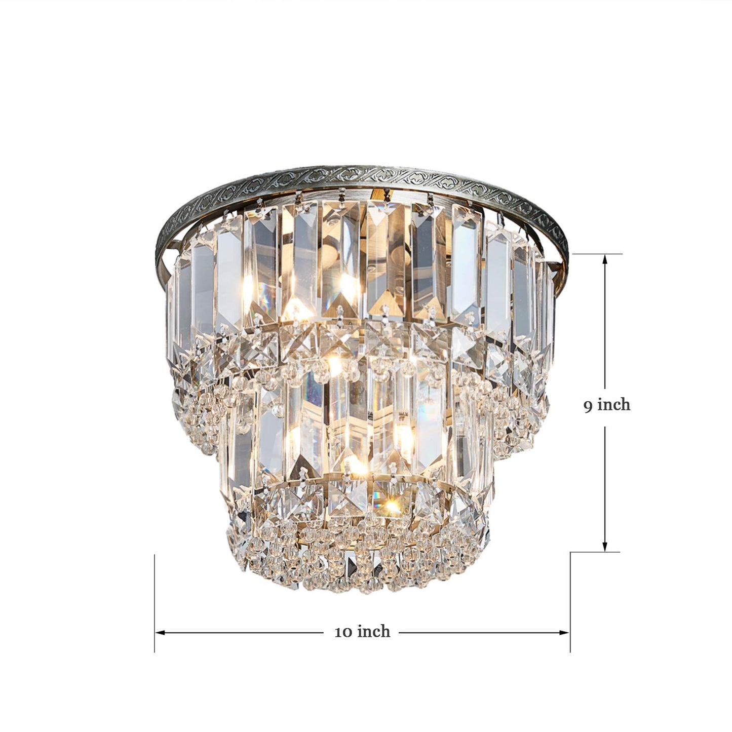 Saint Mossi K9 Crystal Chandelier with 3 Lights and 2-Tier,Modern Flush Mount Ceiling Light Fixtures Modern Chandelier for Bedroom,Dining Room,Livingroom,H9" x D10"