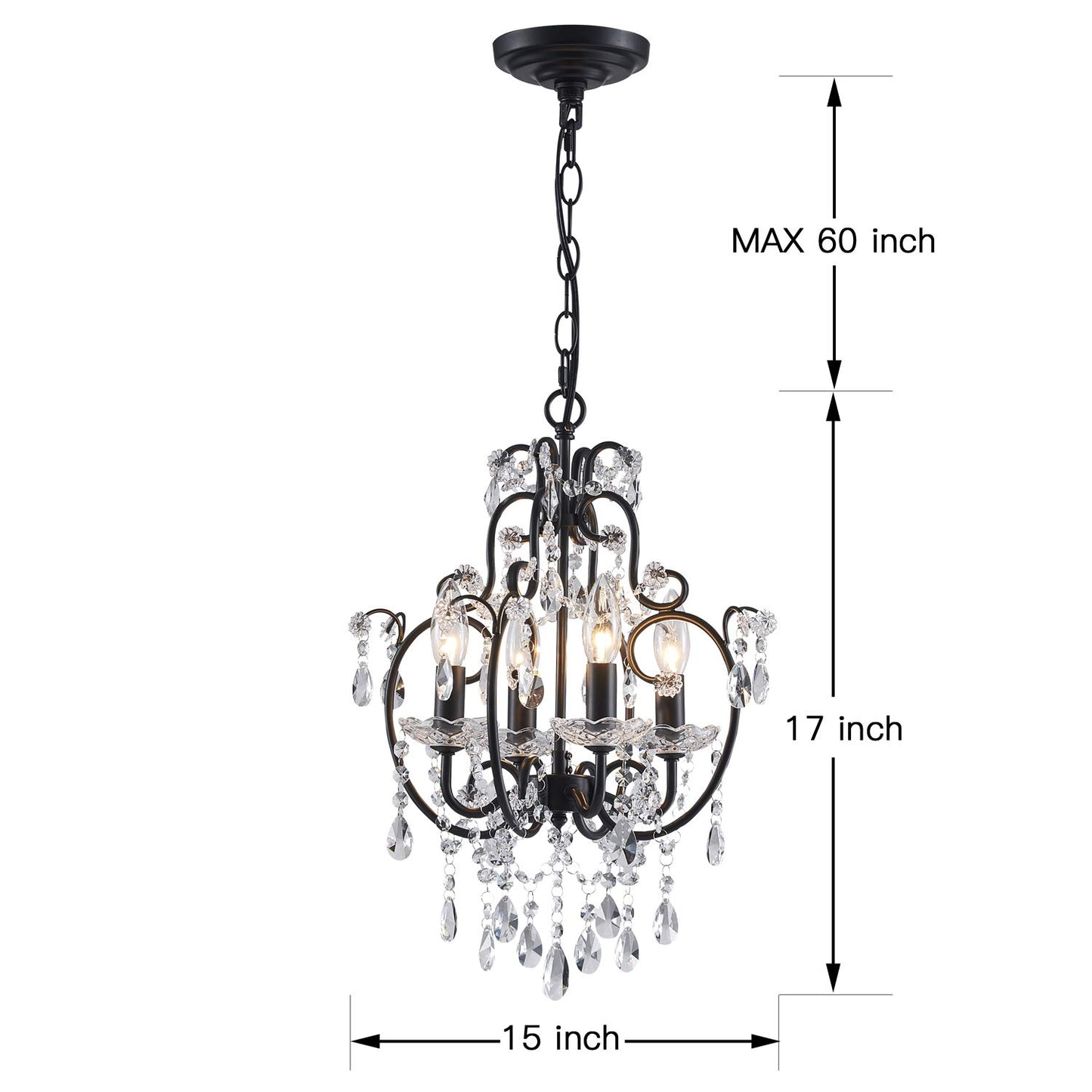 Saint Mossi 4-Lights Crystal Chandelier with K9 Crystals,Black Chandelier Light Fixture Merged with Farmhouse Chandelier Style,Farmhouse Pendant Light Fixtures,,H17" x D12",Chain Adjustable