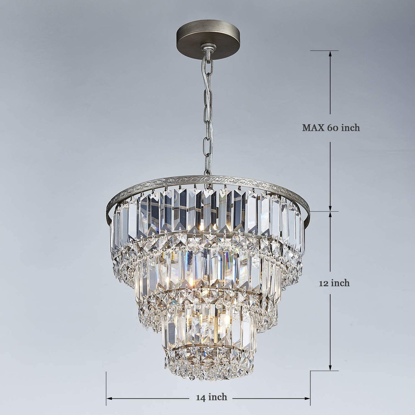 Saint Mossi Modern Crystal Chandelier with 5 lights and 3-tier,Raindrop Chandelier with K9 Crystal,LED Pendant Lighting Fixture for Dining Room,Bedroom,Living Room,H12" X D14" with Adjustable Chain