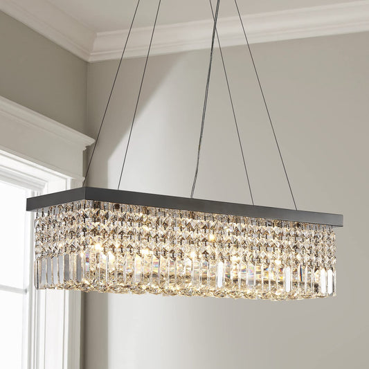 Saint Mossi K9 Crystal Chandelier, Modern Farmhouse Chandelier, Pendant Light Fixtures, 5 E12 Base Lights, Dimension H7" x L34" x W13", Adjustable Chain Max 59"