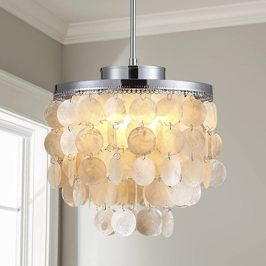 Shrine Lighting 20013 Modern Chandelier Light Fixture with 4 Lights,Capiz Shell Pendant Light Fixture Hanging Ceiling Light,Mordern Chandelier for Bedroom,Dining Room,Living Room, H19 x D12