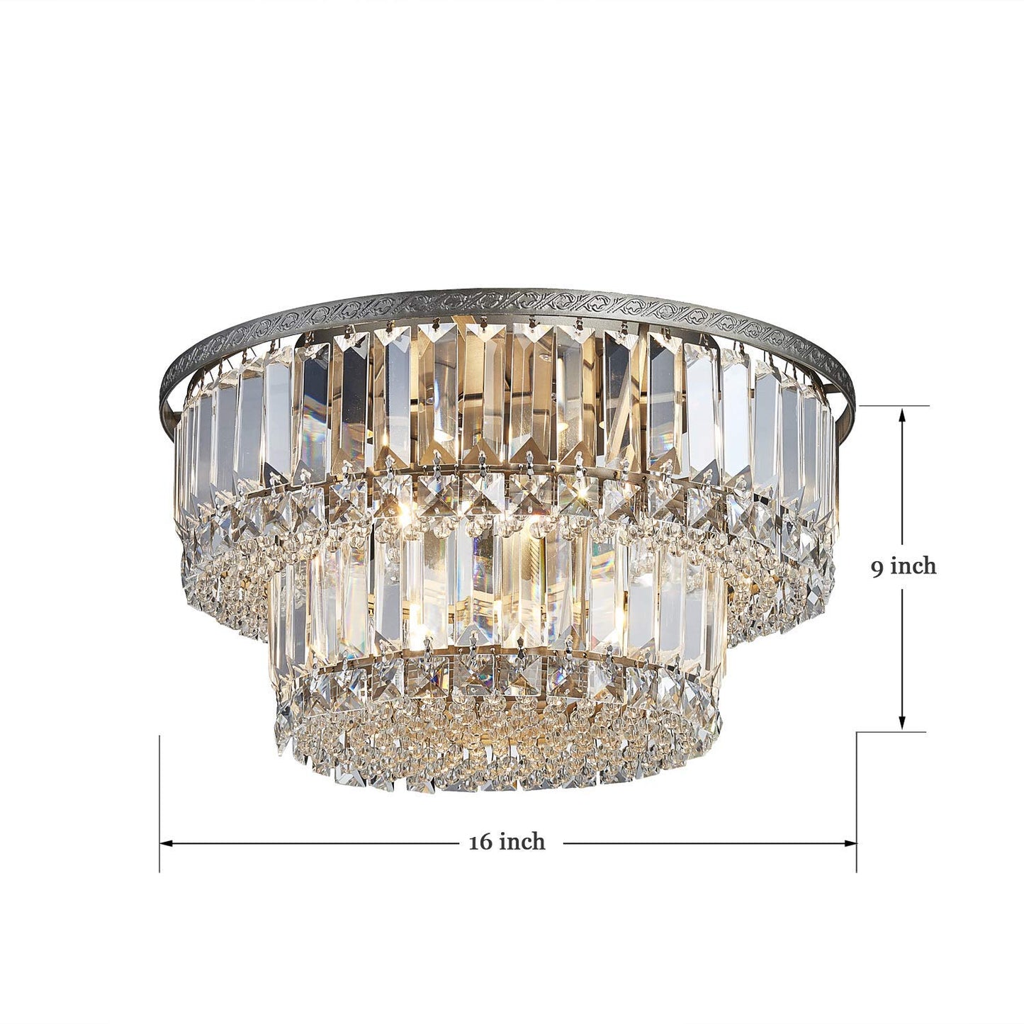 Saint Mossi K9 Crystal Chandelier with 5 Lights and 2-Tier,Modern Flush Mount Ceiling Light Fixtures Modern Chandelier for Bedroom,Dining Room,Livingroom,H9" x D16"