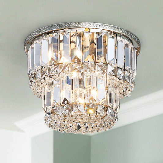 Saint Mossi K9 Crystal Chandelier with 3 Lights and 2-Tier,Modern Flush Mount Ceiling Light Fixtures Modern Chandelier for Bedroom,Dining Room,Livingroom,H9" x D10"