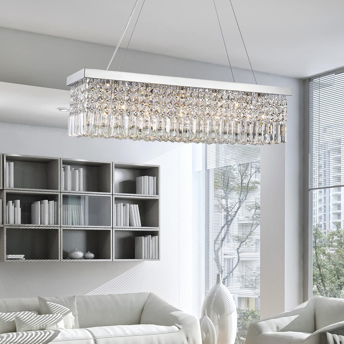 Saint Mossi 5-Lights K9 Crystal Chandelier Modern Chandelier in Raindrop Chandelier Design,Modern Flush Mount Ceiling Light Fixture,Crystal Pendant Light Fixture,H9" x W10" x L31",Chain Adjustable