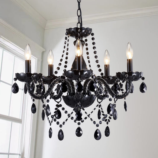 Saint Mossi Modern K9 Crystal Chandelier,Black Chandelier with 5 Lights E12 base, Modern Pendant Ceiling Lighting Fixture for Dining Room,Bedroom,Living Room, D19" x H19" with Max 59" Adjustable Chain