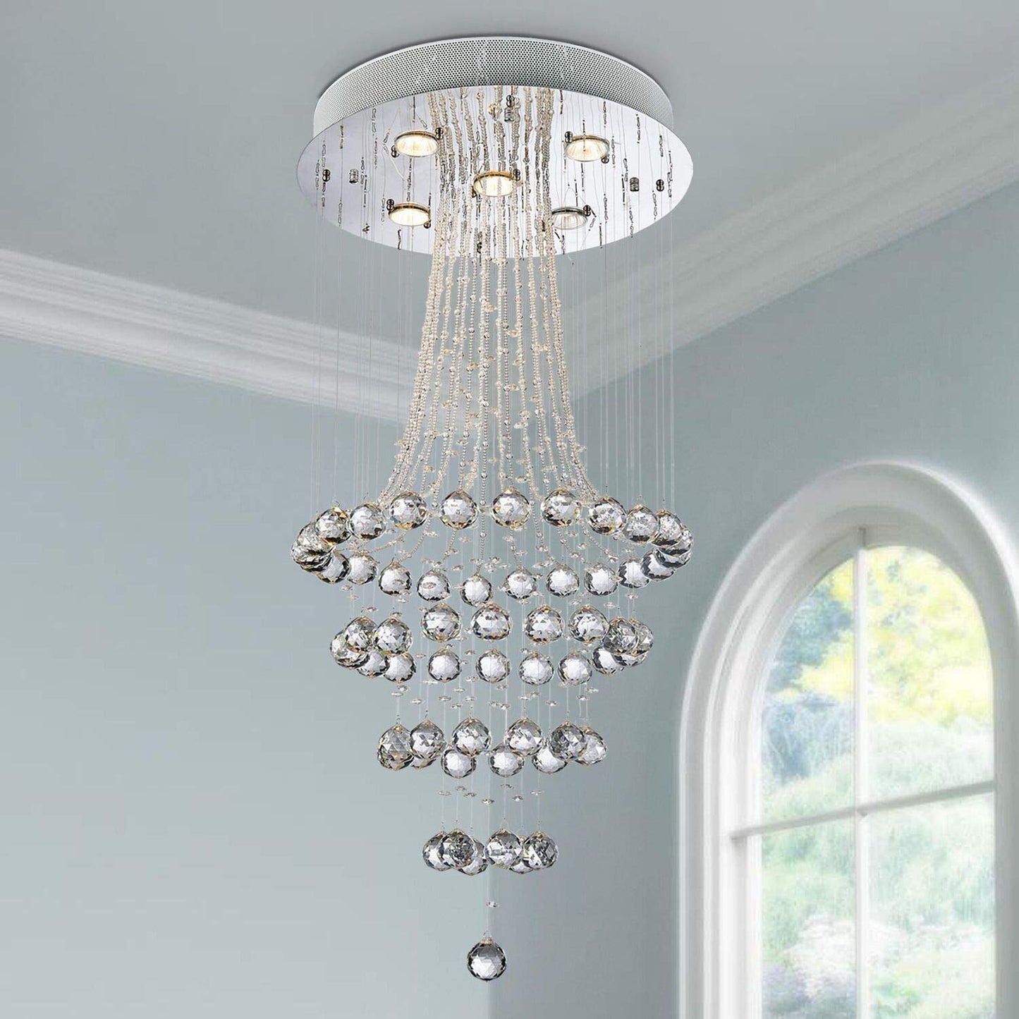 Saint Mossi 5-Lights Modern Chandelier Lighting,Crystal Chandelier with Spiral Raindrop Style,Modern Pendant Light Flush Mount Ceiling Light Fixtures,,H43" x D18"