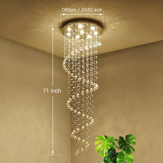 SM Saint Mossi Modern K9 Crystal Spral Raindrop Chandelier Lighting Flush Mount LED Ceiling Light Fixture Pendant Lamp for Dining Room Bathroom Bedroom Livingroom 8 GU10 Bulbs Required D24 X H69