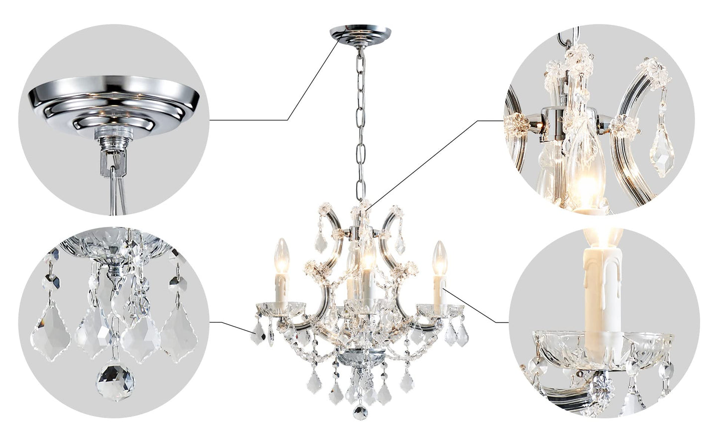 SM Saint Mossi 4 Light Crystal Maria Therese Chandelier Light Fixture,Modern Chandelier Crystal Chandelier for Bedroom,Dining Room,Living Room,H 17 in x W 18 in with Adjustable Chain