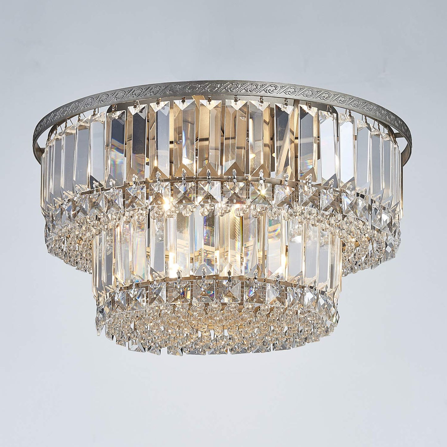 Saint Mossi K9 Crystal Chandelier with 5 Lights and 2-Tier,Modern Flush Mount Ceiling Light Fixtures Modern Chandelier for Bedroom,Dining Room,Livingroom,H9" x D16"