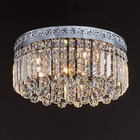 Saint Mossi 9-Lights Crystal Chandelier Light Fixture with K9 Crystals,Modern Flush Mount Ceiling Light Fixtures Modern Chandelier for Bedroom,Dining Room,Livingroom,H8" x D18"