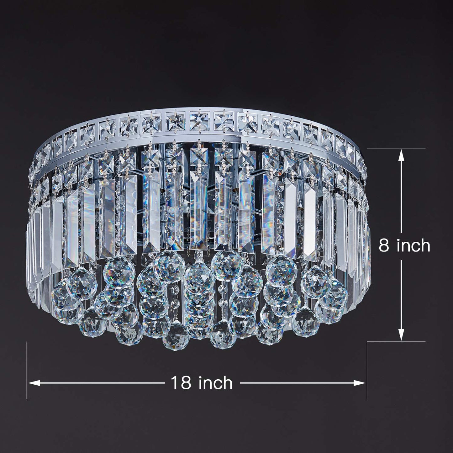 Saint Mossi 9-Lights Crystal Chandelier Light Fixture with K9 Crystals,Modern Flush Mount Ceiling Light Fixtures Modern Chandelier for Bedroom,Dining Room,Livingroom,H8" x D18"