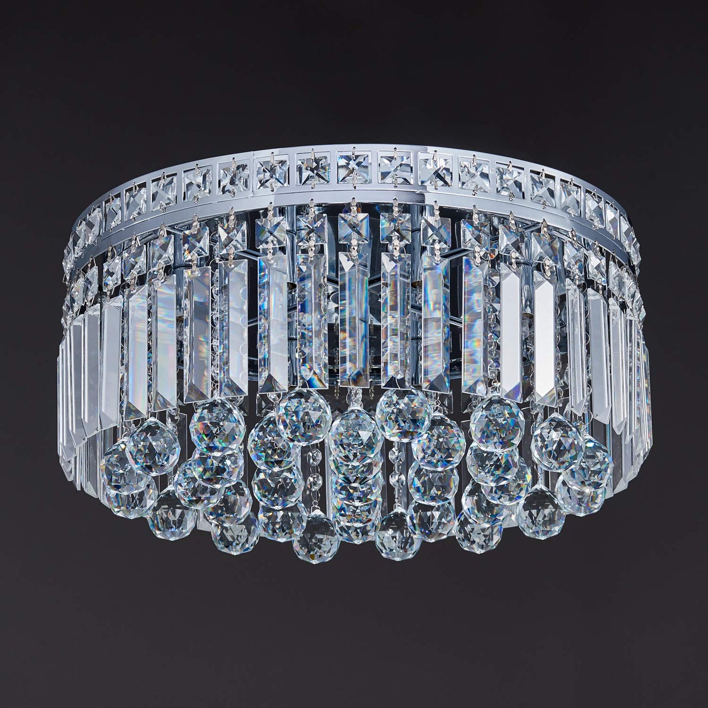 Saint Mossi 9-Lights Crystal Chandelier Light Fixture with K9 Crystals,Modern Flush Mount Ceiling Light Fixtures Modern Chandelier for Bedroom,Dining Room,Livingroom,H8" x D18"