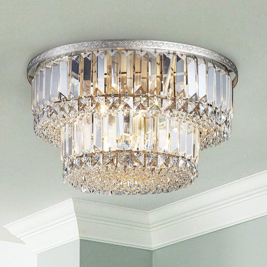 Saint Mossi K9 Crystal Chandelier with 5 Lights and 2-Tier,Modern Flush Mount Ceiling Light Fixtures Modern Chandelier for Bedroom,Dining Room,Livingroom,H9" x D16"