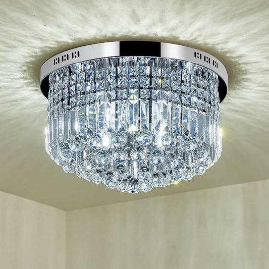 SM Saint Mossi Modern K9 Crystal Chandelier Light Flush Mount Ceiling Light Fixture for Dining Room Bathroom Bedroom Livingroom 9 E12 LED Bulbs Required Height 11 x Width 20